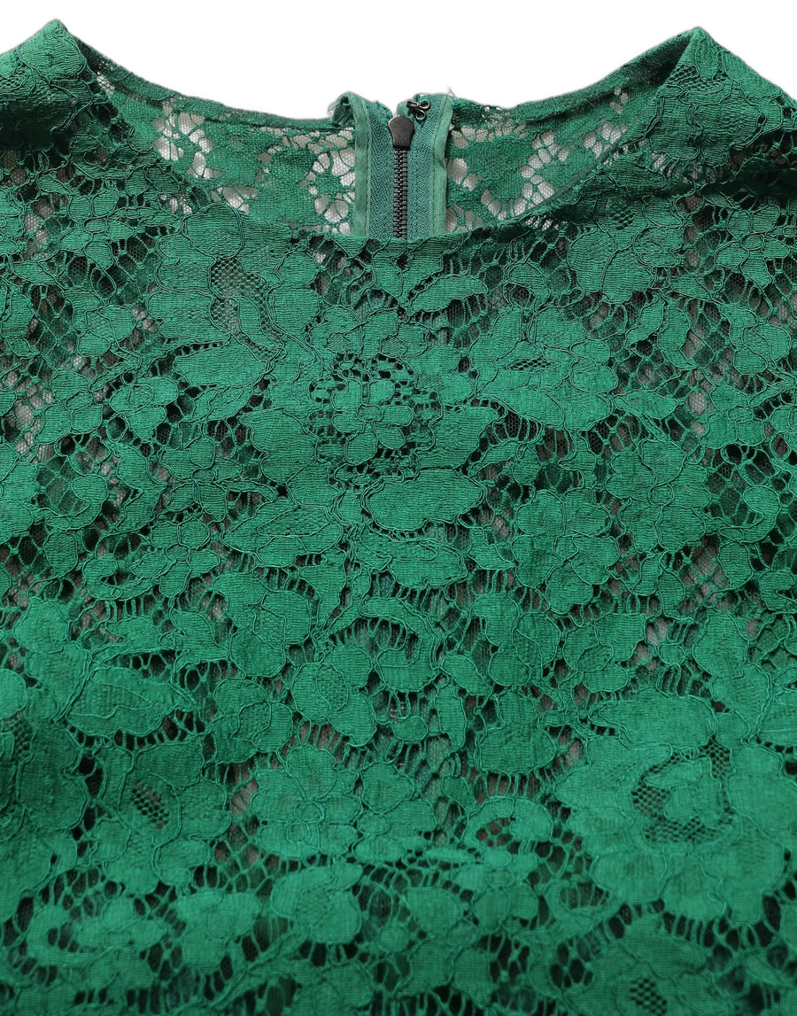Green Floral Lace Round Neck Blouse Top