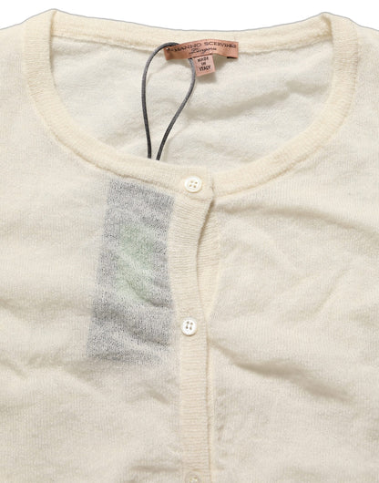 White Knit Cropped Wool Cardigan Sweater