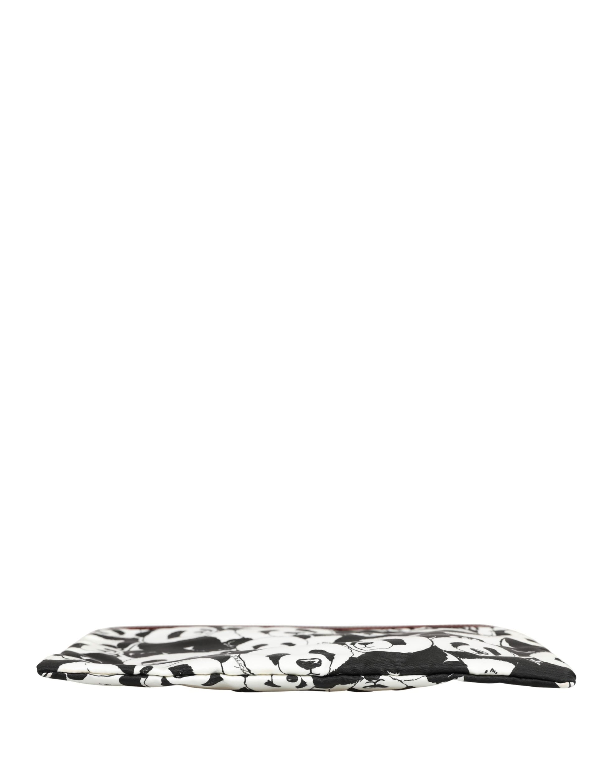 Black White Panda Print Nylon Clutch Men Pouch Borse Bag