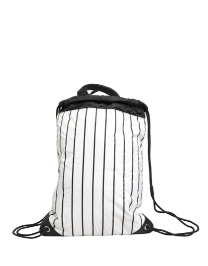 Black White Striped Polyester Drawstring Backpack Men Bag