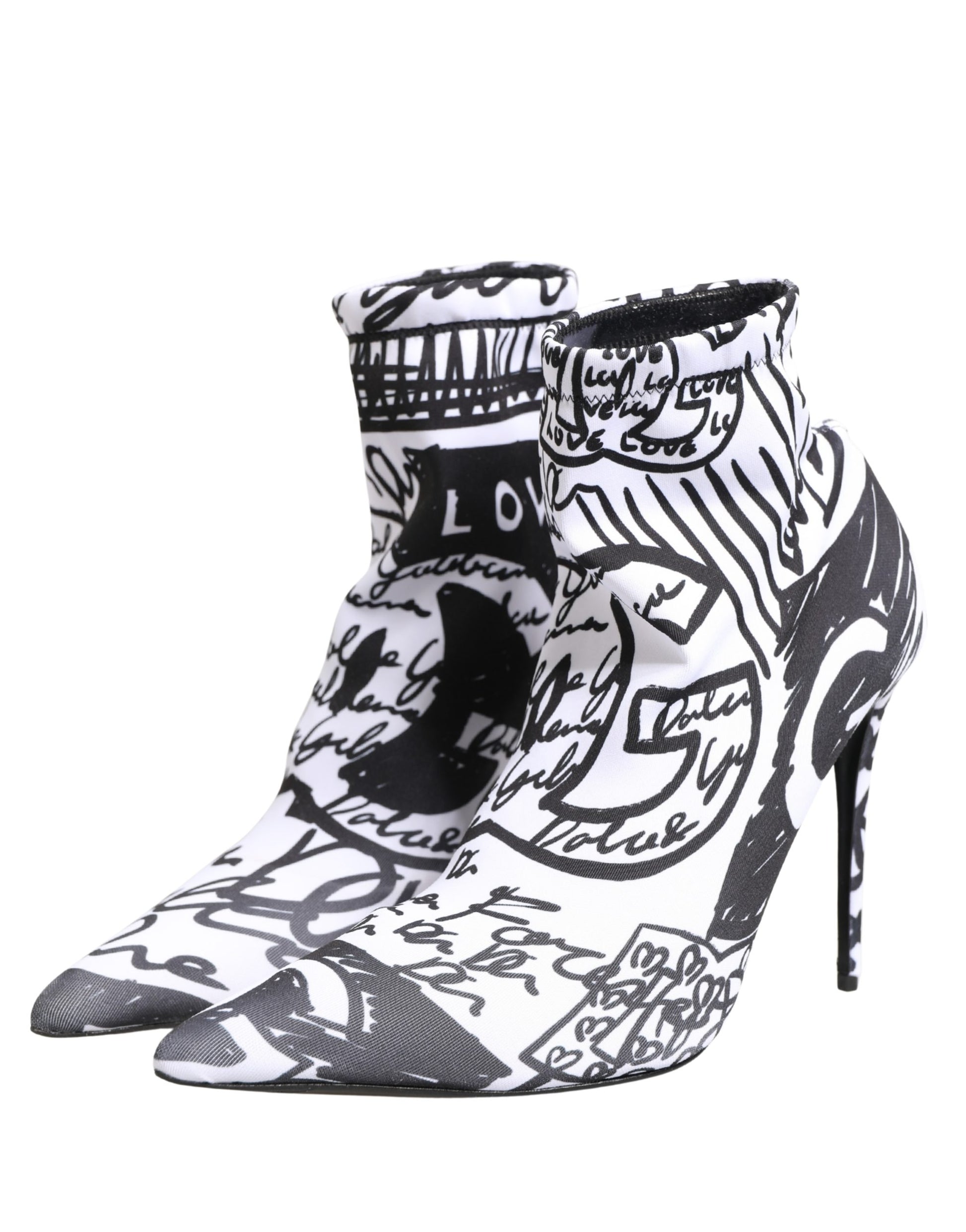 White Graffiti Stretch Ankle Boots Shoes