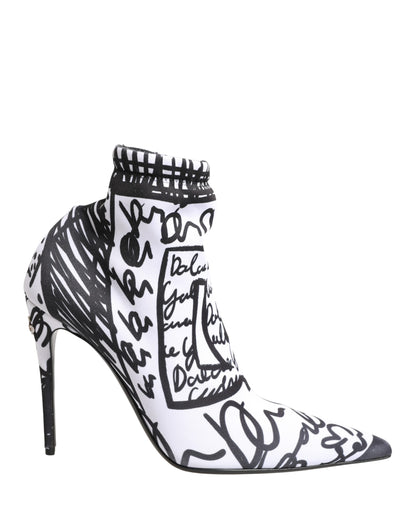 White Graffiti Stretch Ankle Boots Shoes