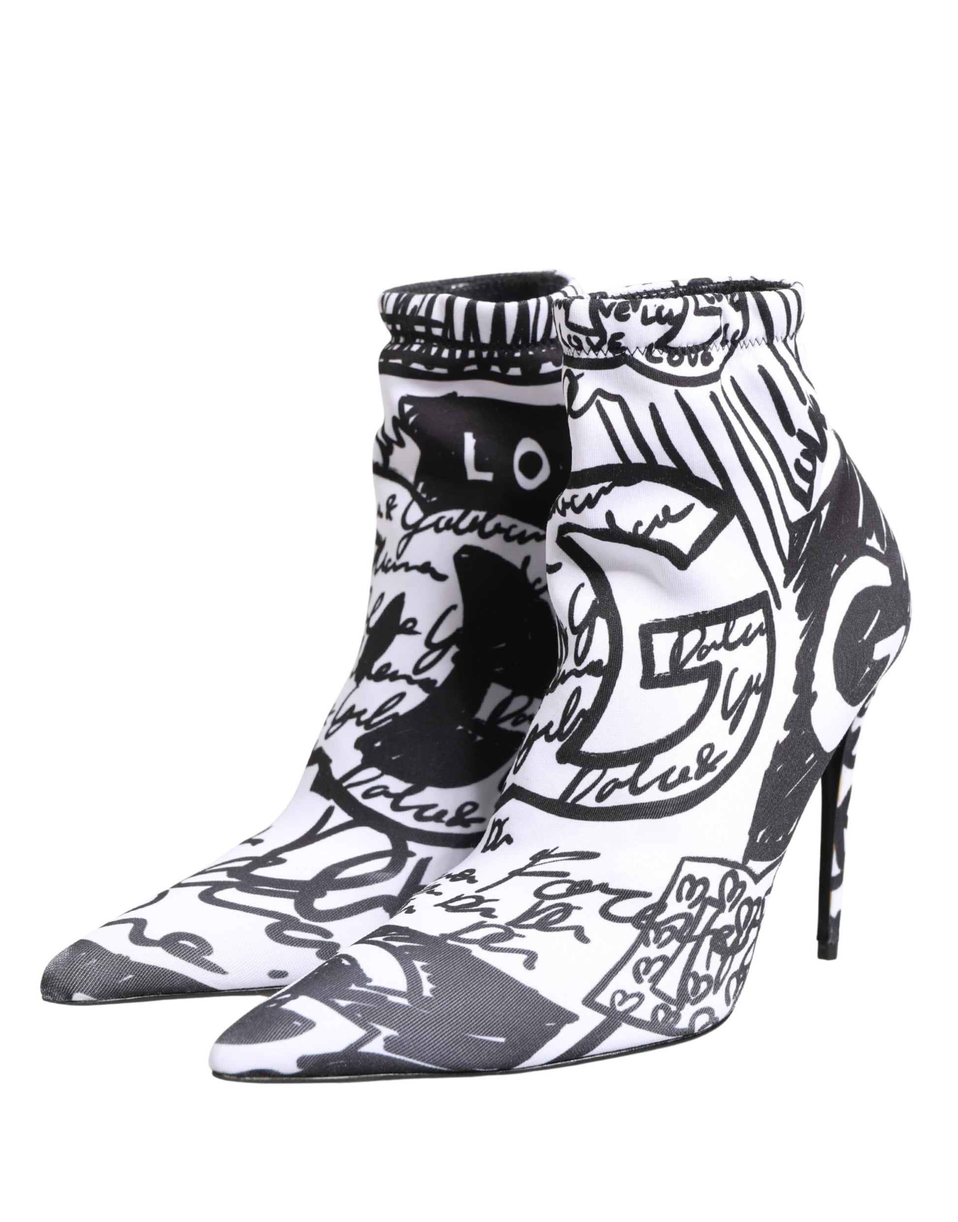 White Graffiti Stretch Ankle Boots Shoes