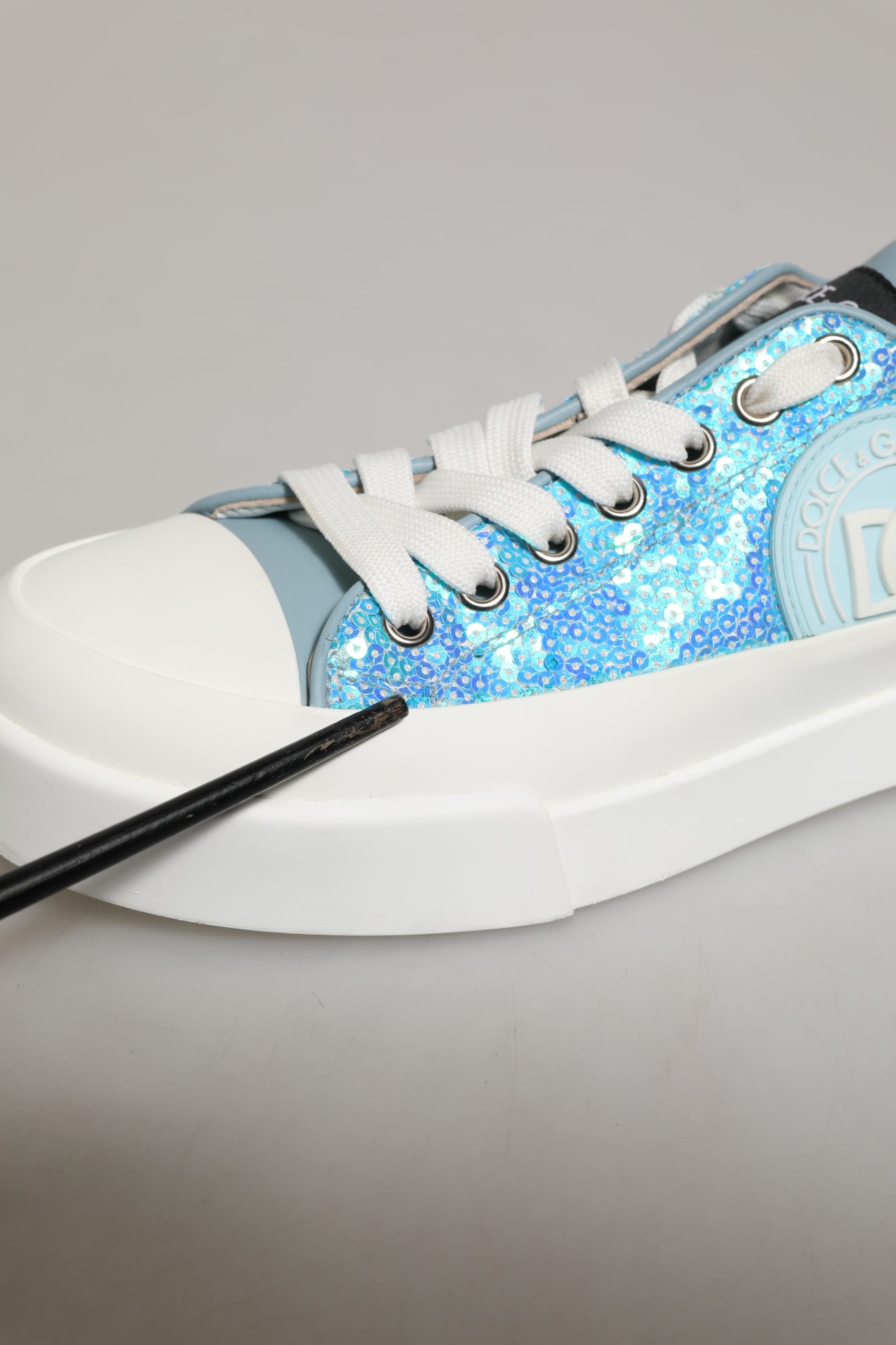 Blue White Sequin Logo Low Top Sneakers Shoes