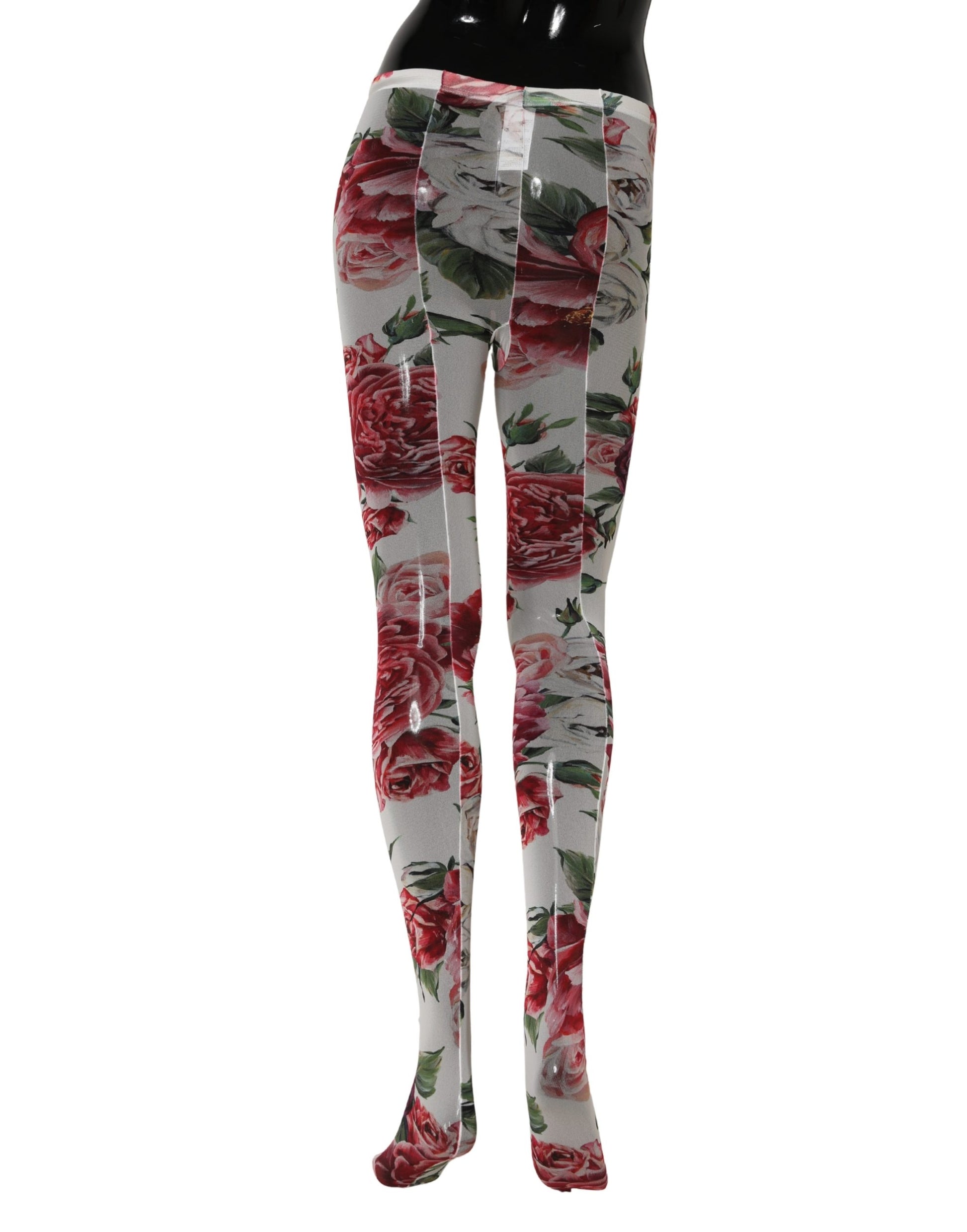 White Nylon Floral Print Tights Stockings Socks