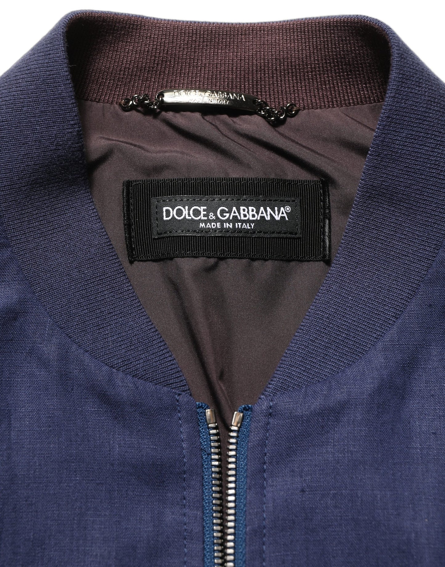 Blue Linen Full Zip Men Bomber Jacket