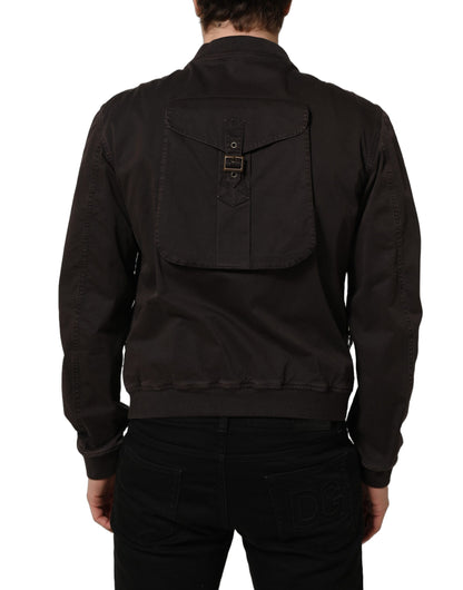 Brown Cotton Full Zip Men Bomber Jacket