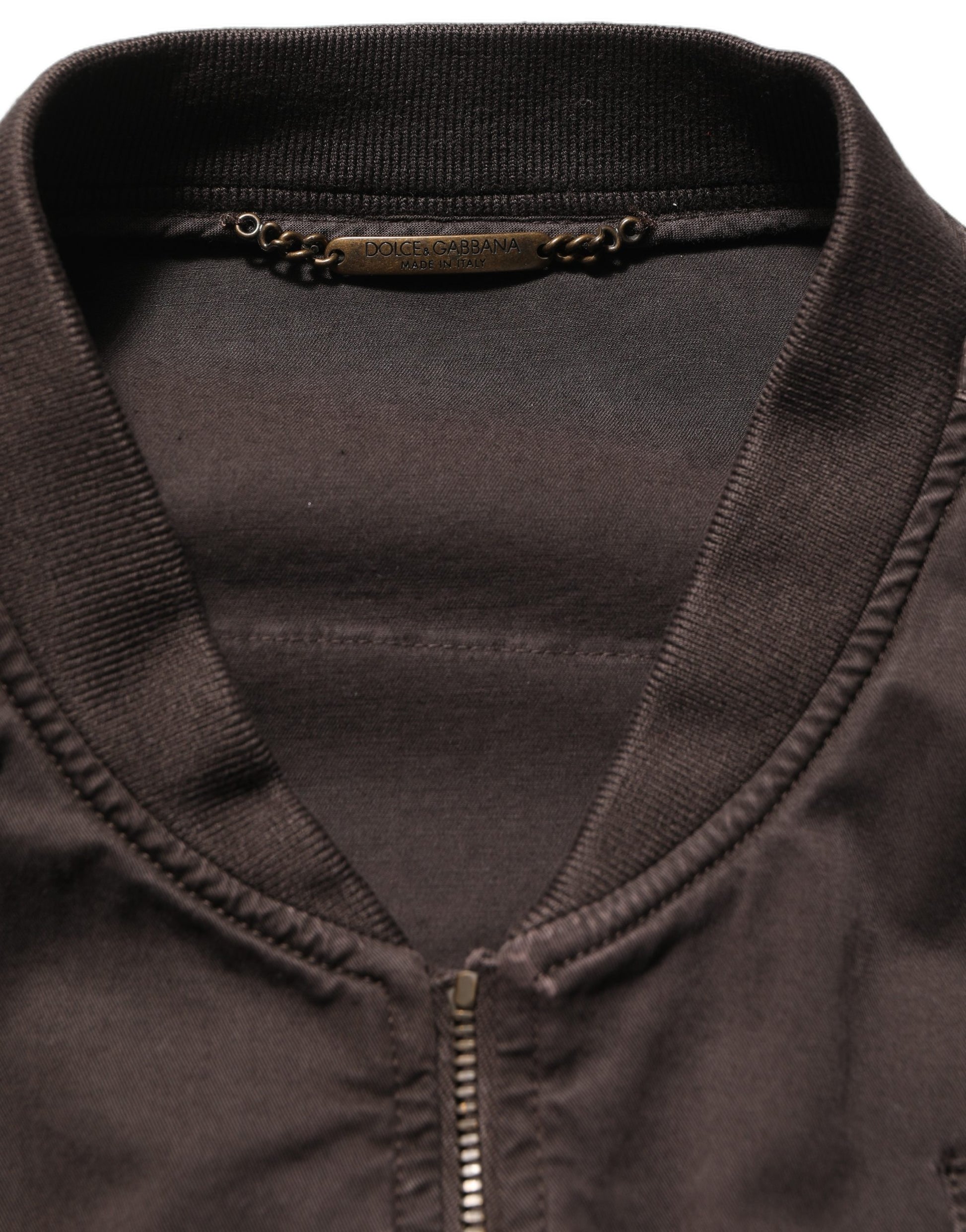 Brown Cotton Full Zip Men Bomber Jacket