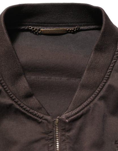 Brown Cotton Full Zip Men Bomber Jacket