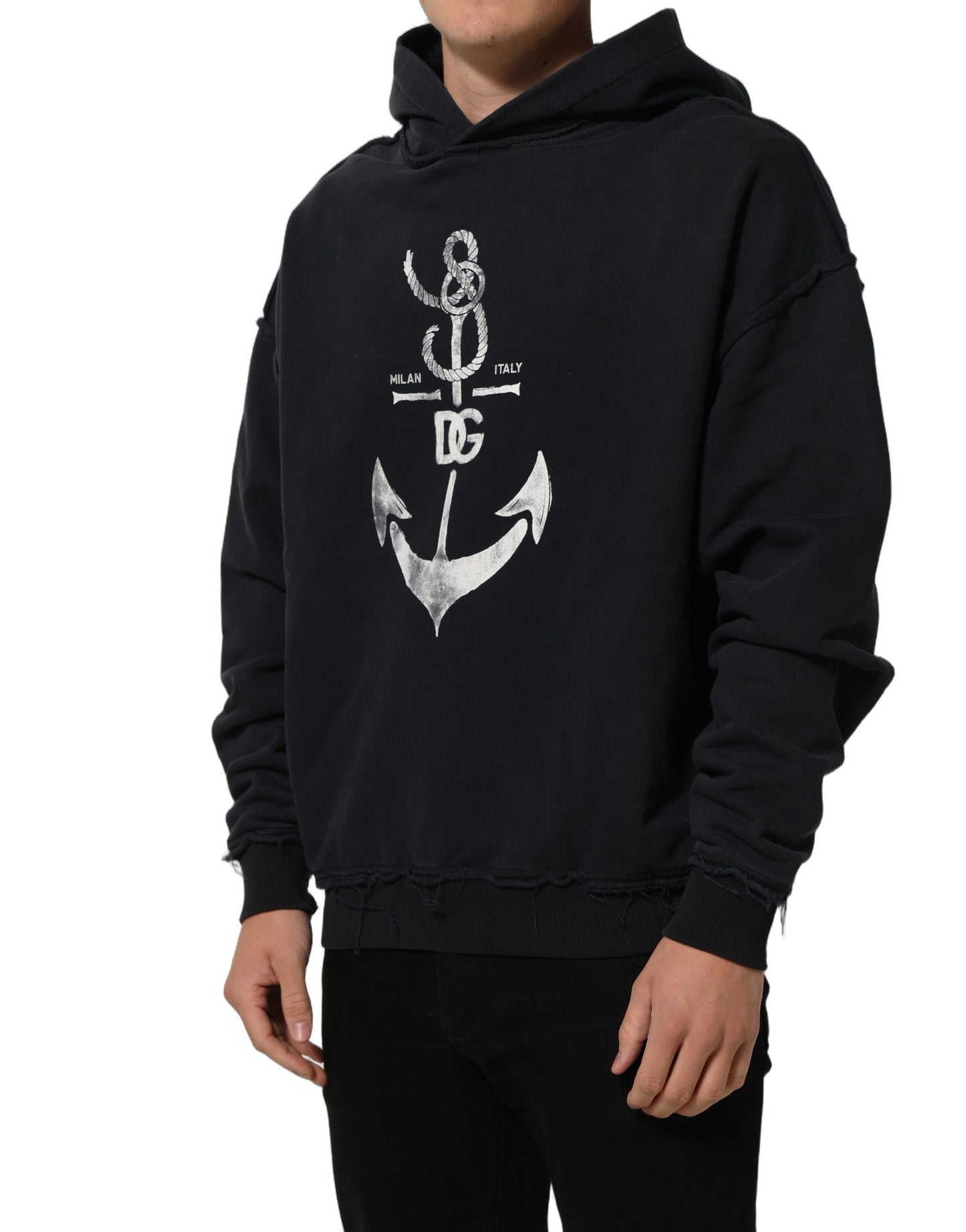 Black Anchor Print Hooded Sweatshirt Sweater