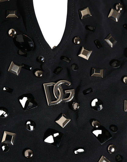 Black Logo Embellished Cutout One Piece Swimwear