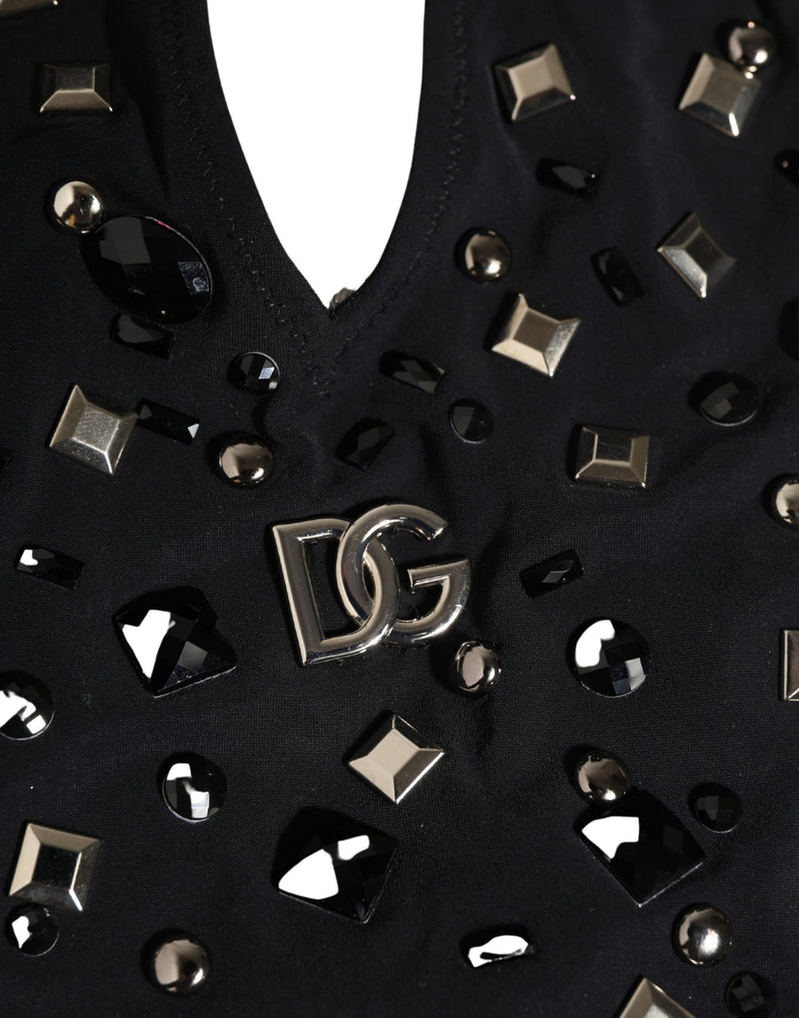 Black Logo Embellished Cutout One Piece Swimwear