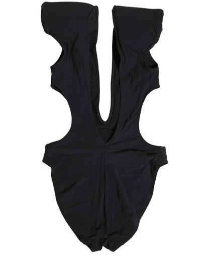 Black Logo Embellished Cutout One Piece Swimwear