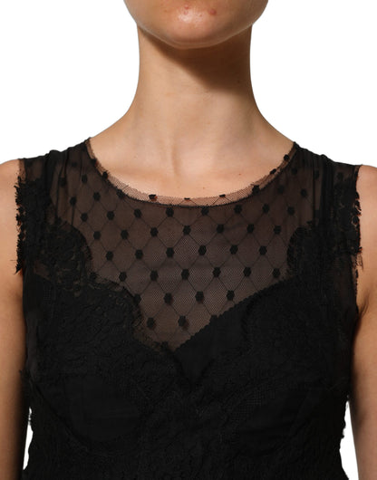 Black Lace Trim Sleeveless A-line Mini Dress