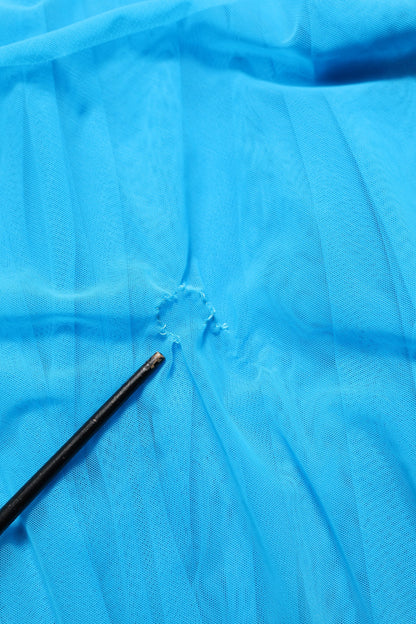 Blue Nylon Pleated Chiffon CutOut Gown Dress