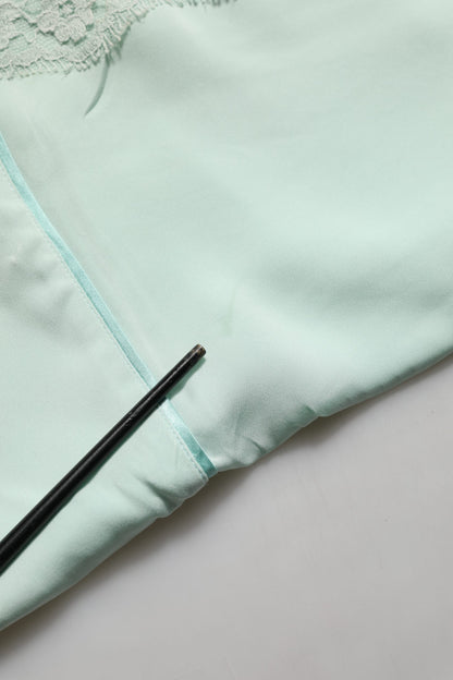 Mint Green Silk Lace Trim Abaya Maxi Dress