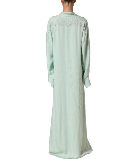 Mint Green Silk Lace Trim Abaya Maxi Dress
