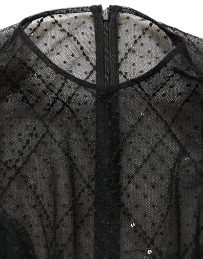 Black Mesh Lace Long Sleeved Maxi Gown Dress