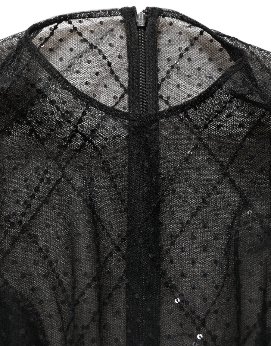 Black Mesh Lace Long Sleeved Maxi Gown Dress