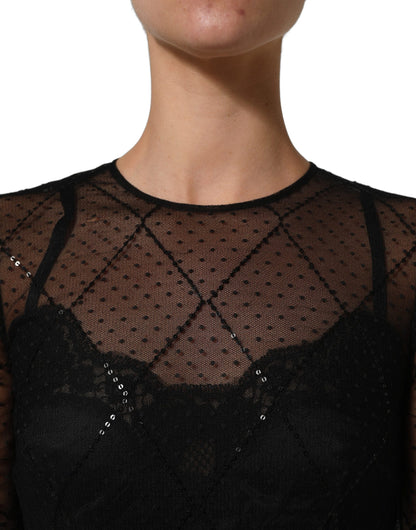Black Mesh Lace Long Sleeved Maxi Gown Dress