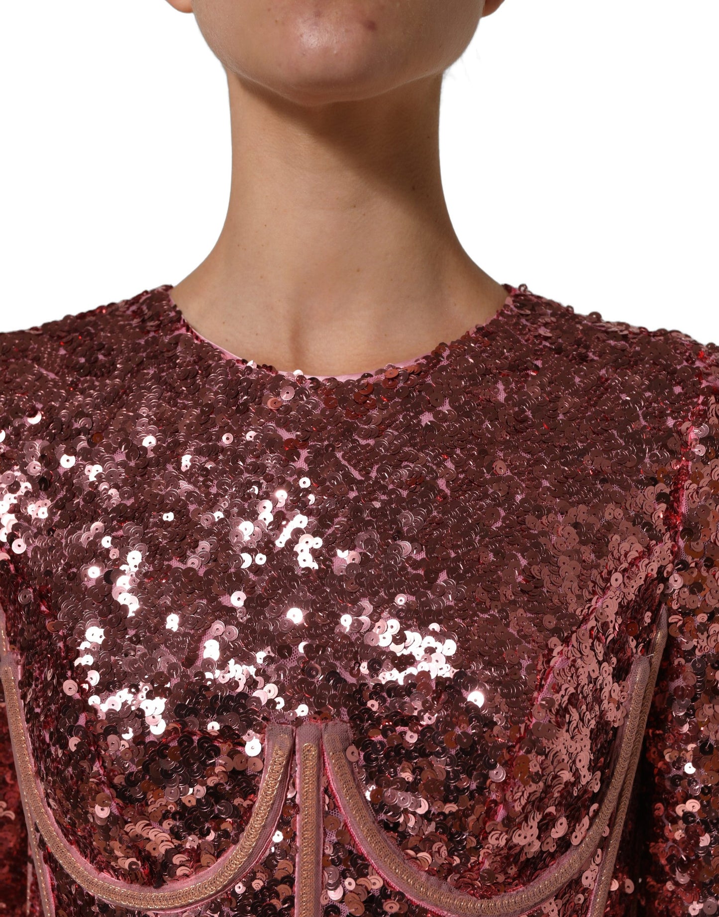 Pink Long Sequined Corset Detailing Gown Dress