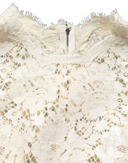 White Cotton Corded Lace Sleeveless Midi Dress
