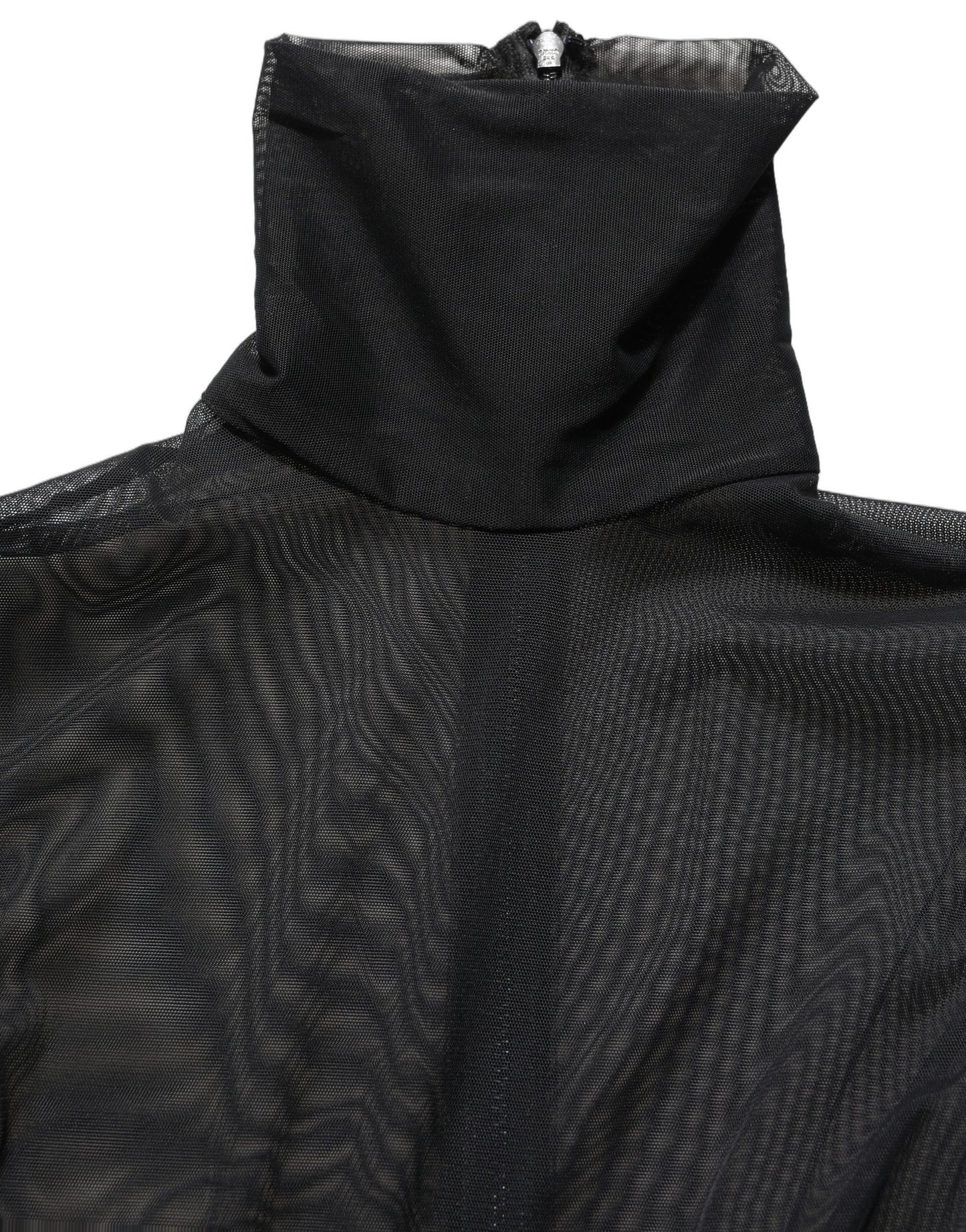 Black Sheer Mesh Jumpsuit Turtleneck Dress
