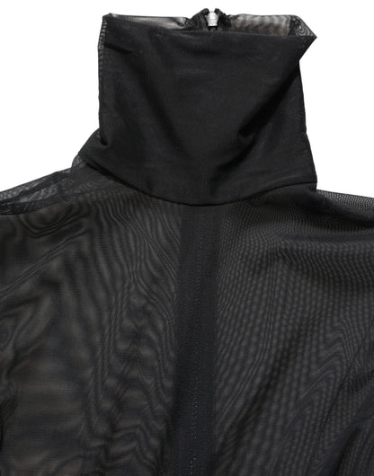 Black Sheer Mesh Jumpsuit Turtleneck Dress