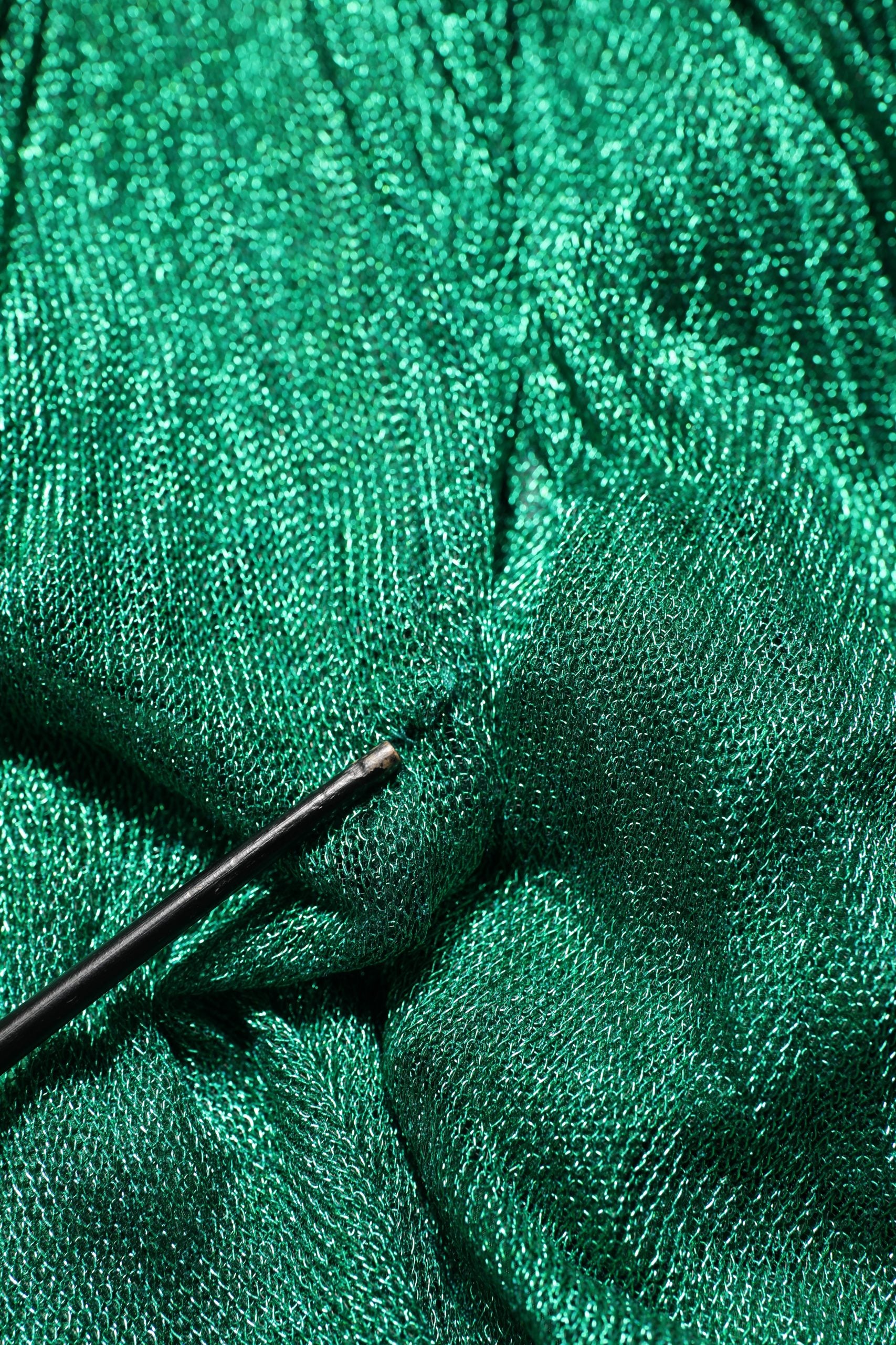 Metallic Green Sleeveless Plissé Gown Dress