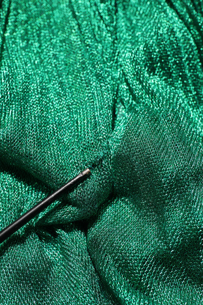 Metallic Green Sleeveless Plissé Gown Dress