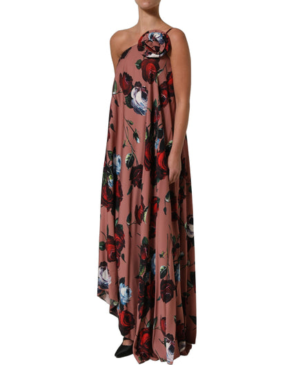 Dusty Pink Silk Floral OneShoulder Maxi Dress