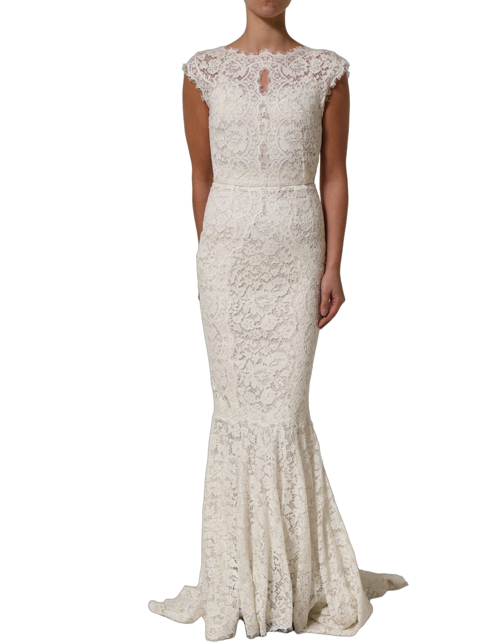 White Lace Viscose Sheath Long Gown Dress