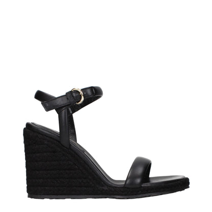 Black Leather Wedge Sandals