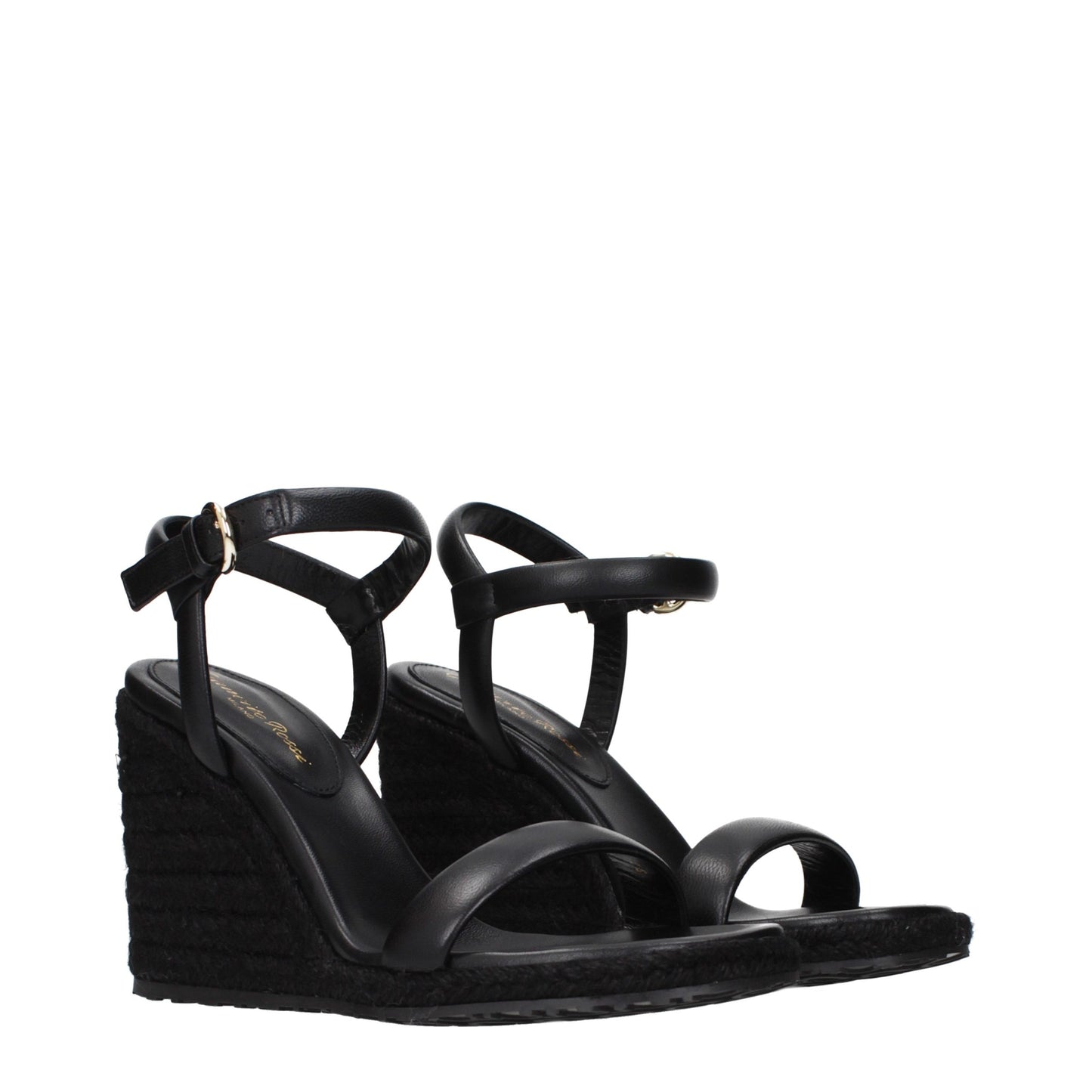 Black Leather Wedge Sandals