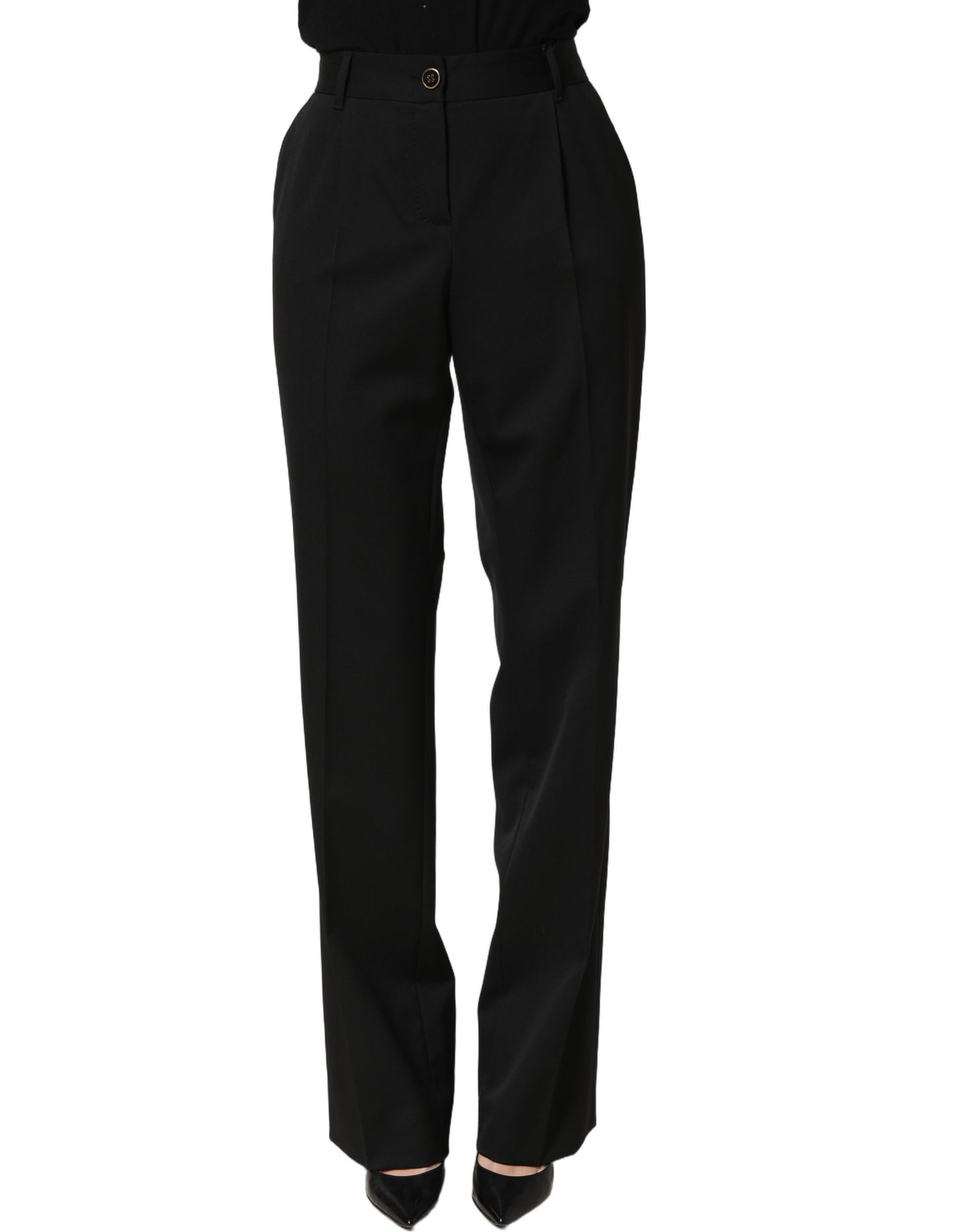 Black High Waist Straight Dress Trouser Pants