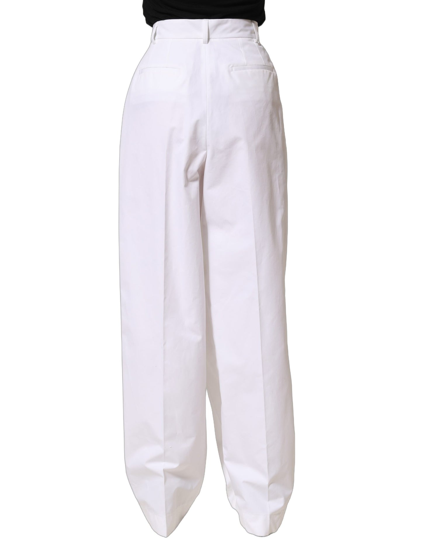 White Cotton High Waist Pleated Wide Leg Pants