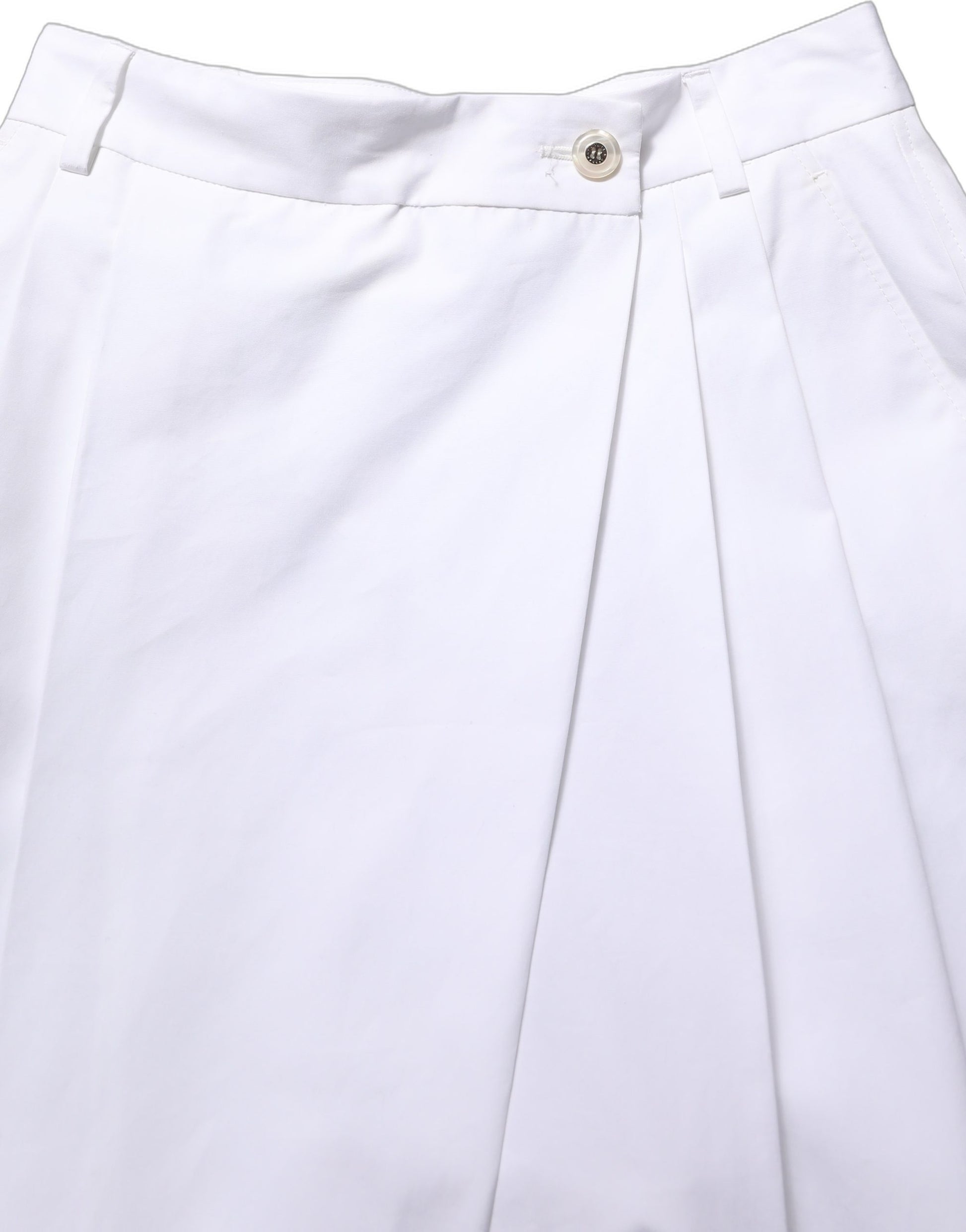 White Cotton High Waist Pleated Wide Leg Pants