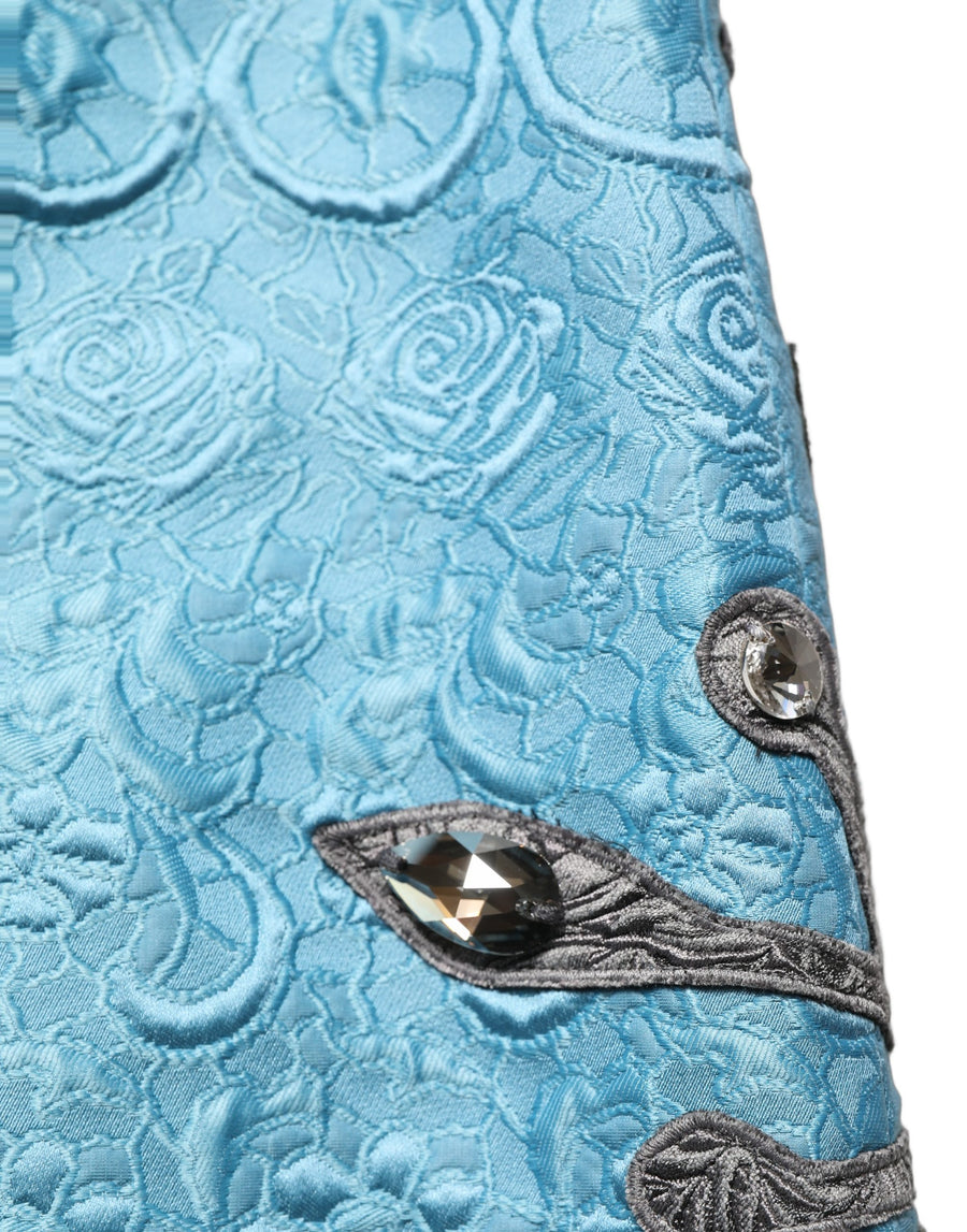 Blue Jacquard Embroidered A-line Midi Skirt
