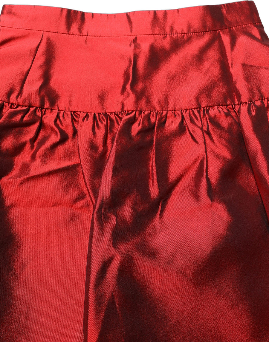 Red Silk Satin Bubble High Waist Mini Skirt