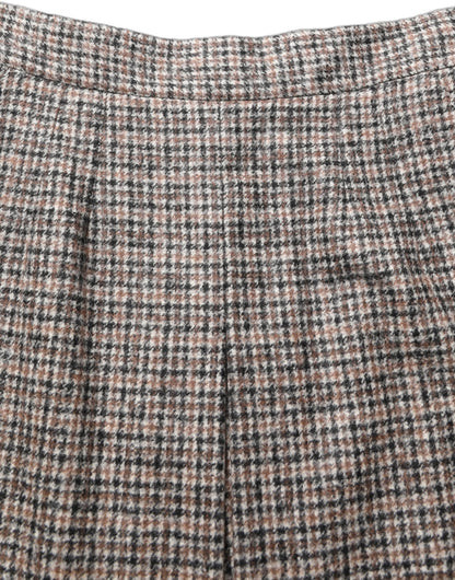 Brown Tweed High Waist A-line Mini Skirt