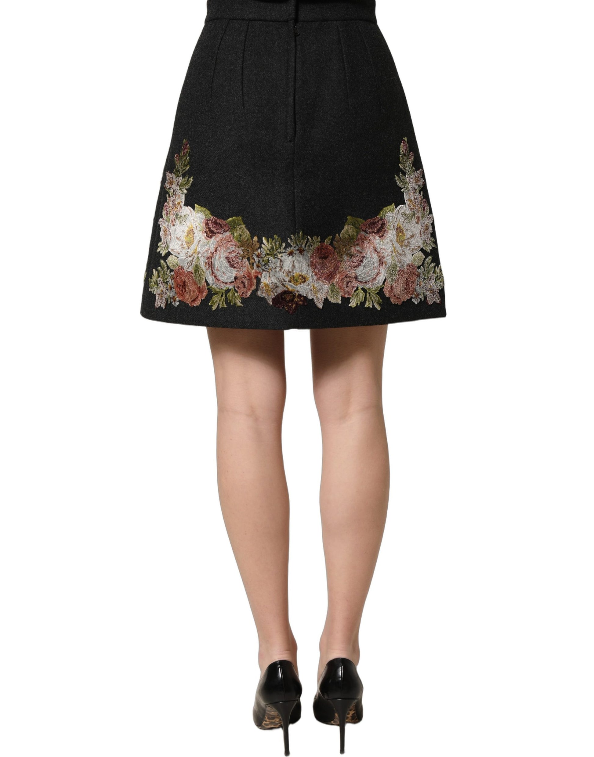 Black Floral Macramé High Waist A-line Skirt