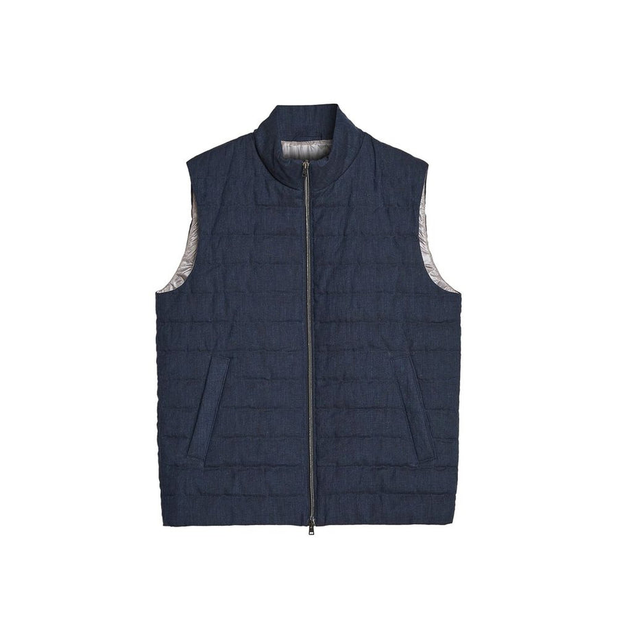 Blue Linen Sleeveless Jacket