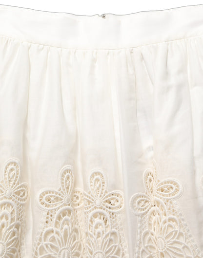White Floral Embroidered A-line Mini Skirt