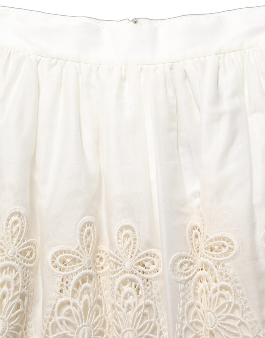 White Floral Embroidered A-line Mini Skirt
