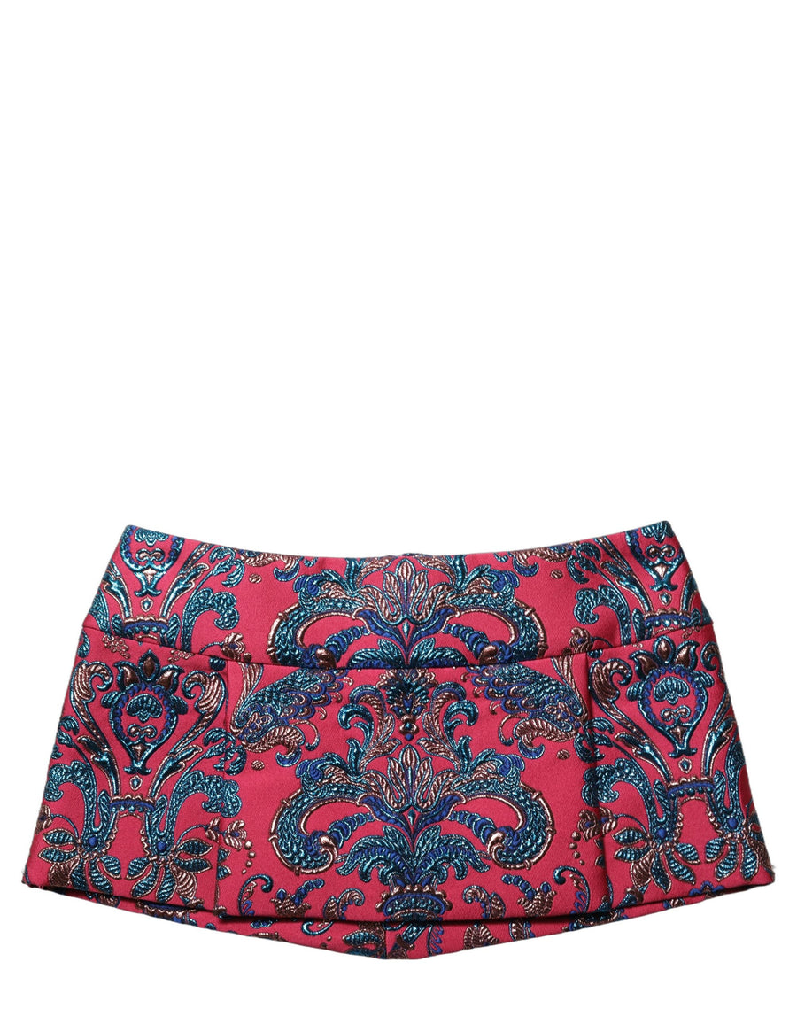 Multicolor Floral Jacquard MidWaist Mini Skirt