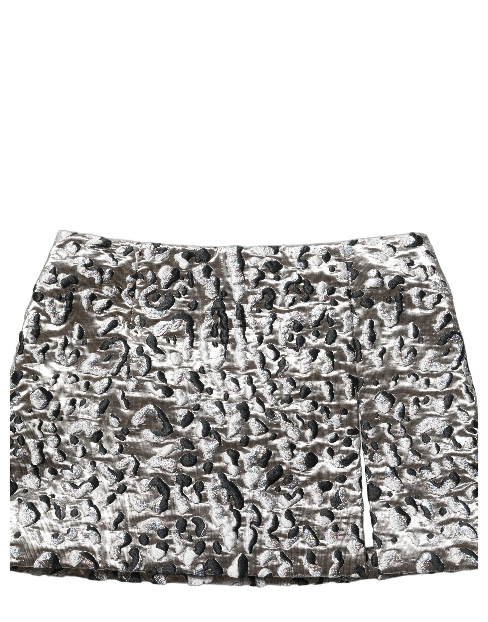 Silver Leopard Jacquard Mid Waist Mini Skirt