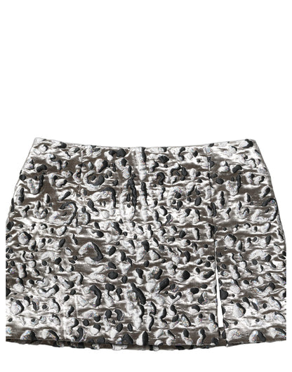 Silver Leopard Jacquard Mid Waist Mini Skirt