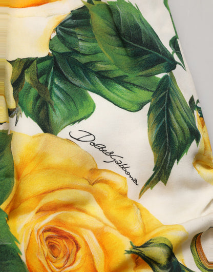 White Rose Print HighWaist Sheath Mini Skirt
