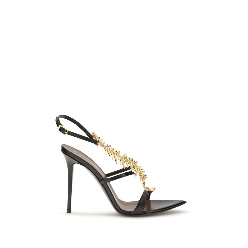 Black Calf Leather Bos Taurus Stiletto Heel Sandals