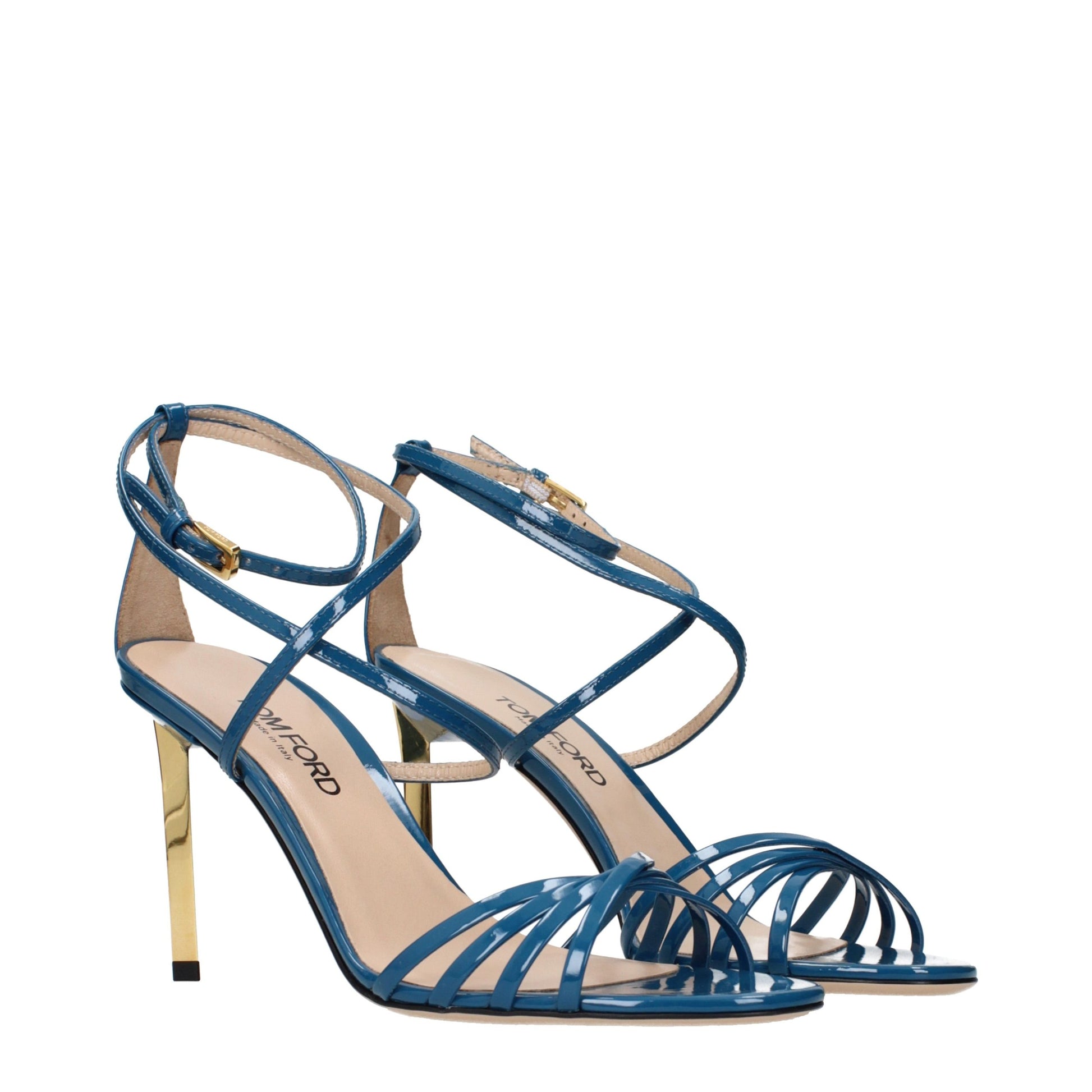 Blue Leather Stiletto Heel Sandals